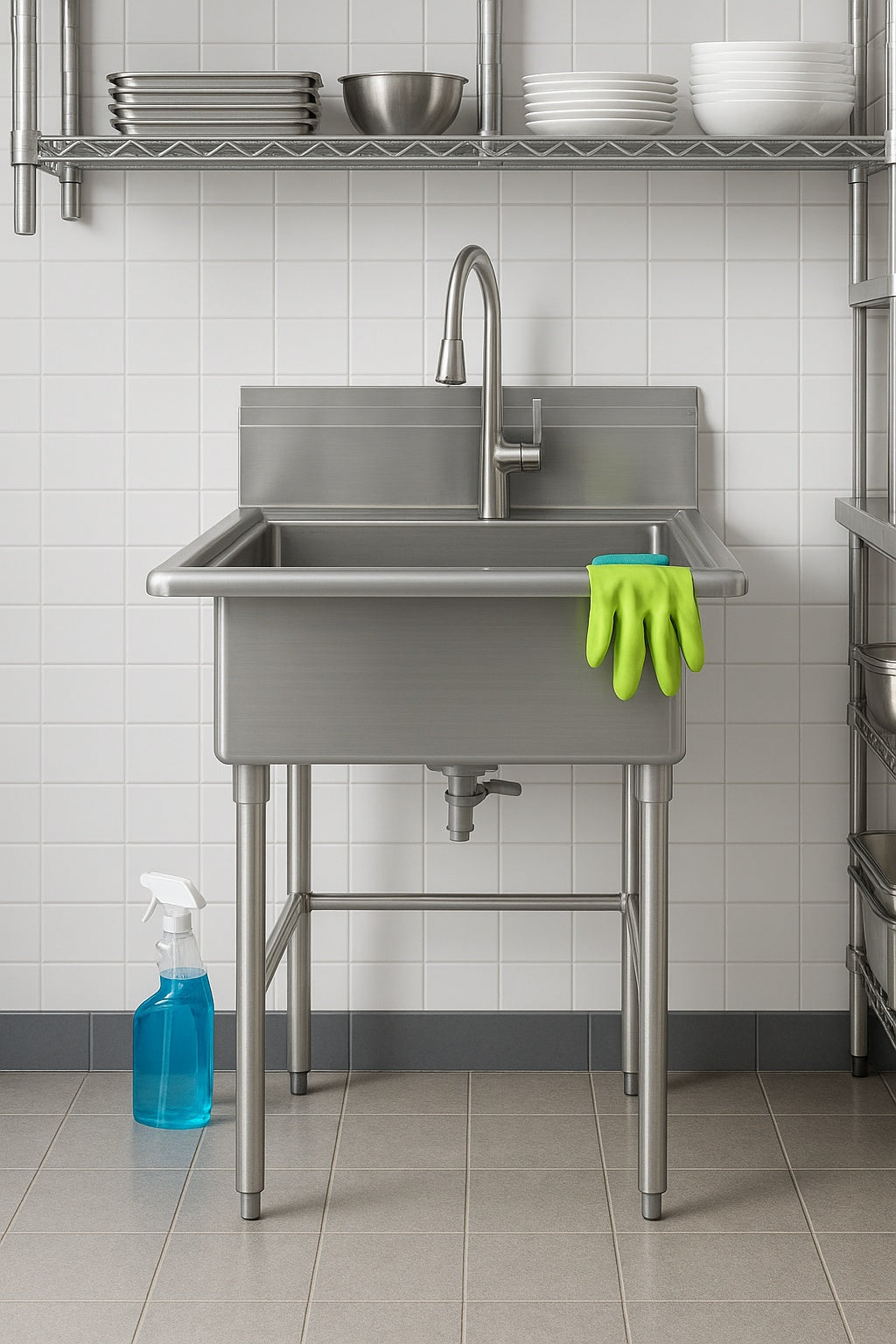 Glacier Bay 30 in. W x 24 in. D Freestanding Stainless Steel 1-Compartment Commercial Laundry/Utility Sink with Faucet and Drain