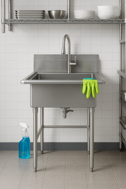 Glacier Bay 30 in. W x 24 in. D Freestanding Stainless Steel 1-Compartment Commercial Laundry/Utility Sink with Faucet and Drain