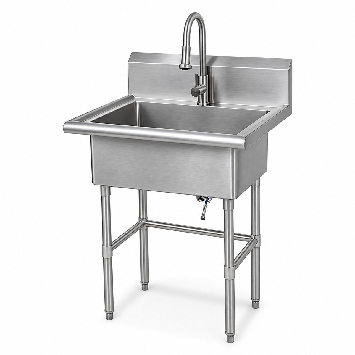 Glacier Bay 30 in W x 24 in D Freestanding Stainless Steel 1 Compartment Commercial Laundry Utility Sink with Faucet and Drain