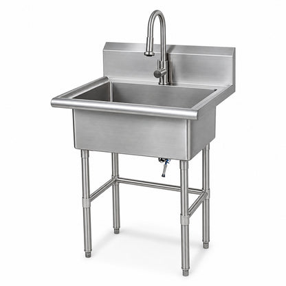 Glacier Bay 30 in W x 24 in D Freestanding Stainless Steel 1 Compartment Commercial Laundry Utility Sink with Faucet and Drain