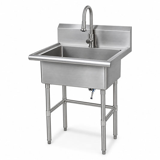 Glacier Bay 30 in W x 24 in D Freestanding Stainless Steel 1 Compartment Commercial Laundry Utility Sink with Faucet and Drain