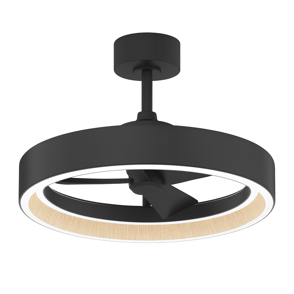 Artika Alton 18 7 in Black and Wood Downrod Mount Fandelier 8 Step CCT Ceiling Fan with Integrated LED with Remote Included FAN ALR HD2BL