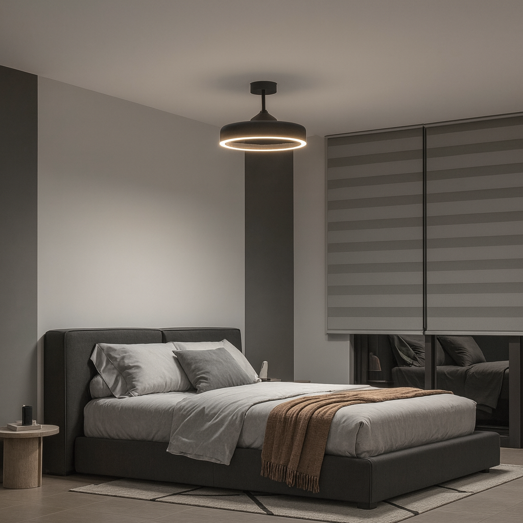 Artika Alton 18 7 in Black and Wood Downrod Mount Fandelier 8 Step CCT Ceiling Fan with Integrated LED with Remote Included FAN ALR HD2BL