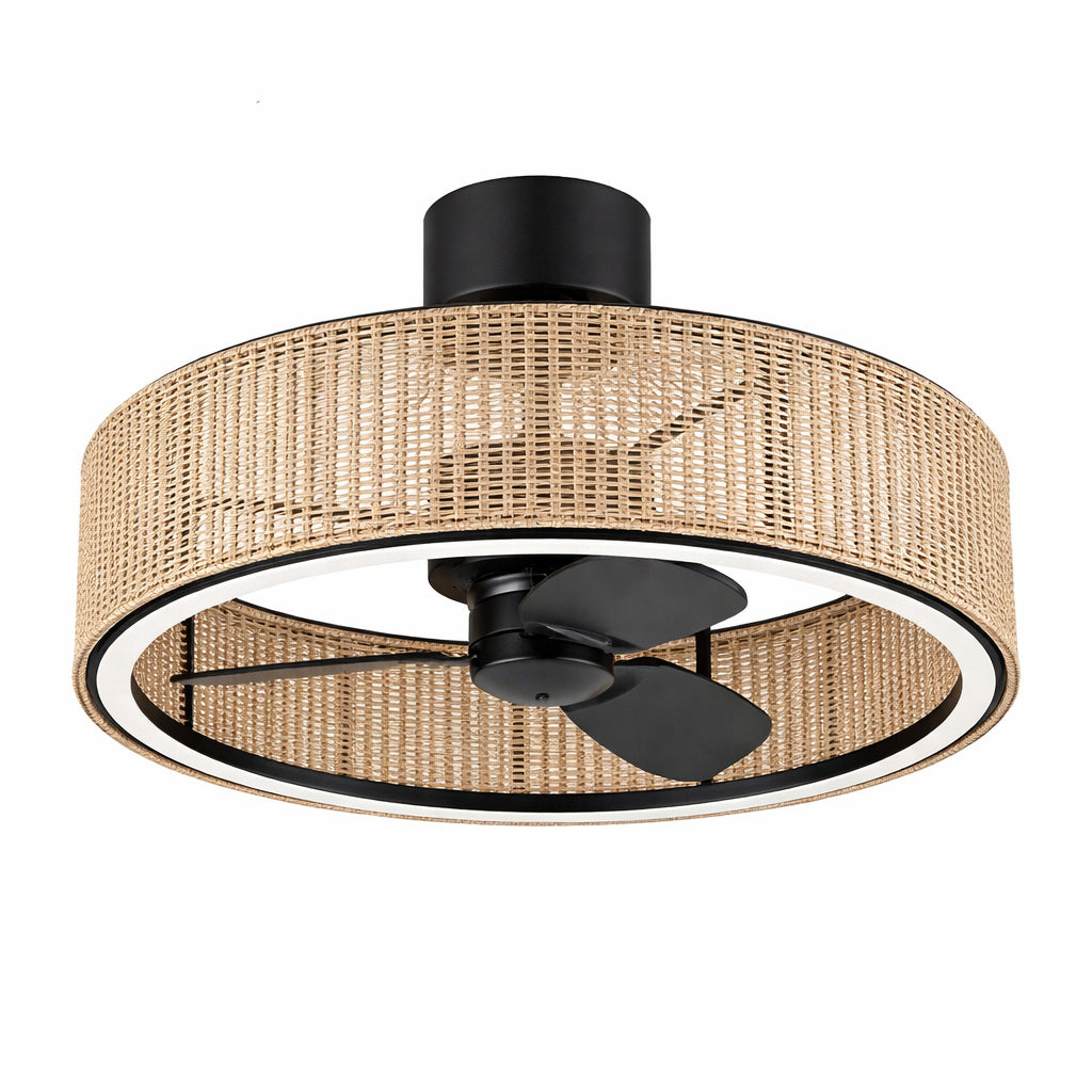 Artika Kalani 24 In Indoor Black And Rattan 8 Steps Cct 18 7 In Integrated Led Ceiling Fan With Remote Included Fan