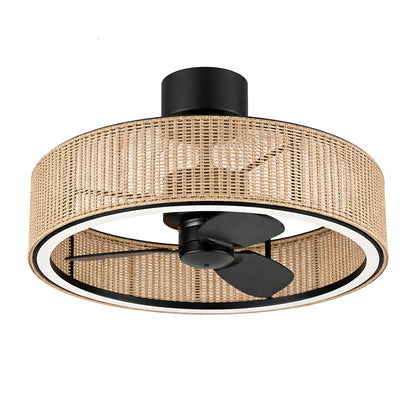 Artika Kalani 24 In Indoor Black And Rattan 8 Steps Cct 18 7 In Integrated Led Ceiling Fan With Remote Included Fan