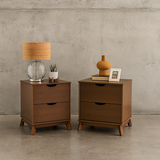 Linon Home Decor Pheba 4-Piece Brown Walnut Wood Frame Queen Bed, 6-Drawer Dresser and (2-Drawer) Nightstand (set of 2) Bedroom Set