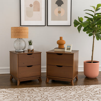 Linon Home Decor Pheba 4-Piece Brown Walnut Wood Frame Queen Bed, 6-Drawer Dresser and (2-Drawer) Nightstand (set of 2) Bedroom Set