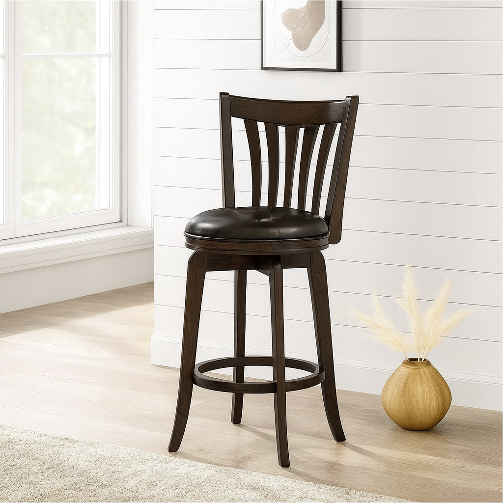 Coaster Lambert 26 in. Dark Cherry Wood Counter Height Swivel Bar Stool with Upholstered Seat