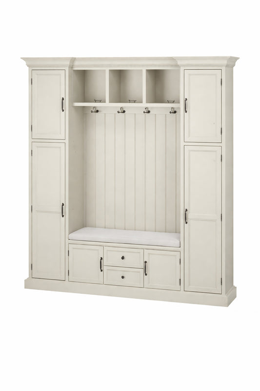 Home Decorators Collection Royce Off White 79 25 In Hall Tree With Black Hardware