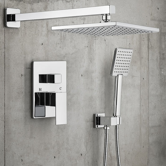 Rainfall Single Handle 2-Spray 9 in. Square Shower Faucet 2.5 GPM With High Pressure in Polished Chrome (Valve Included)