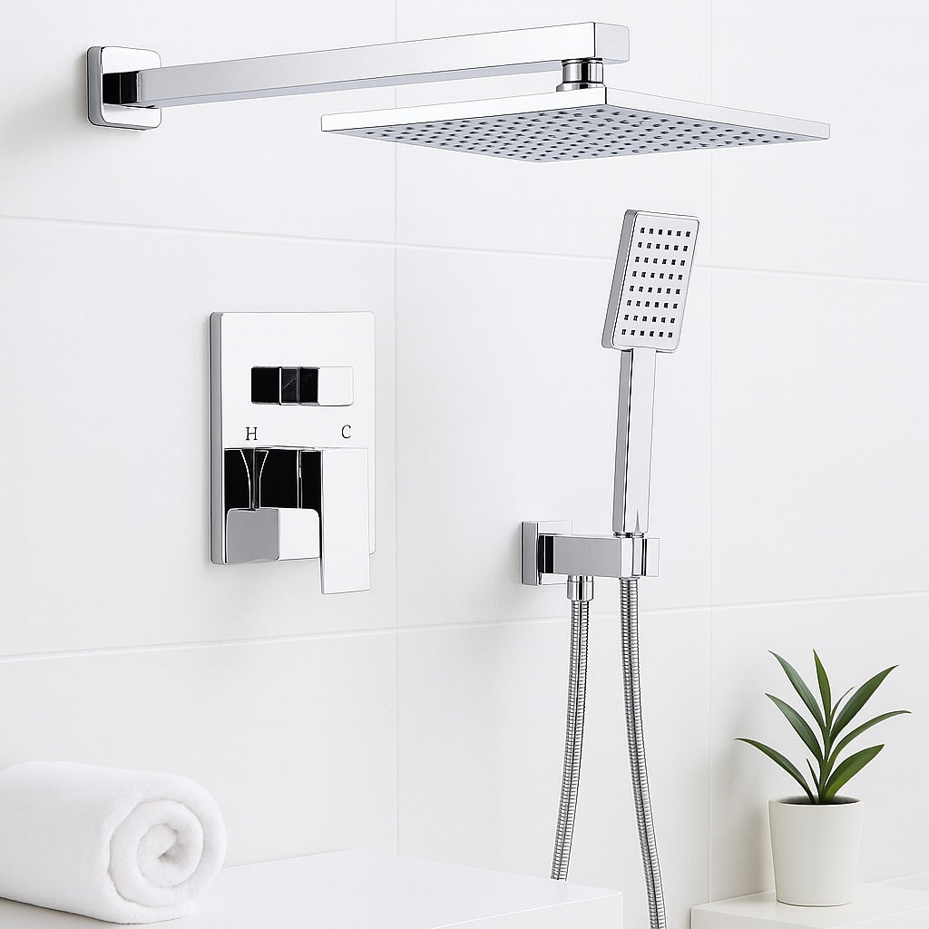 Rainfall Single Handle 2-Spray 9 in. Square Shower Faucet 2.5 GPM With High Pressure in Polished Chrome (Valve Included)