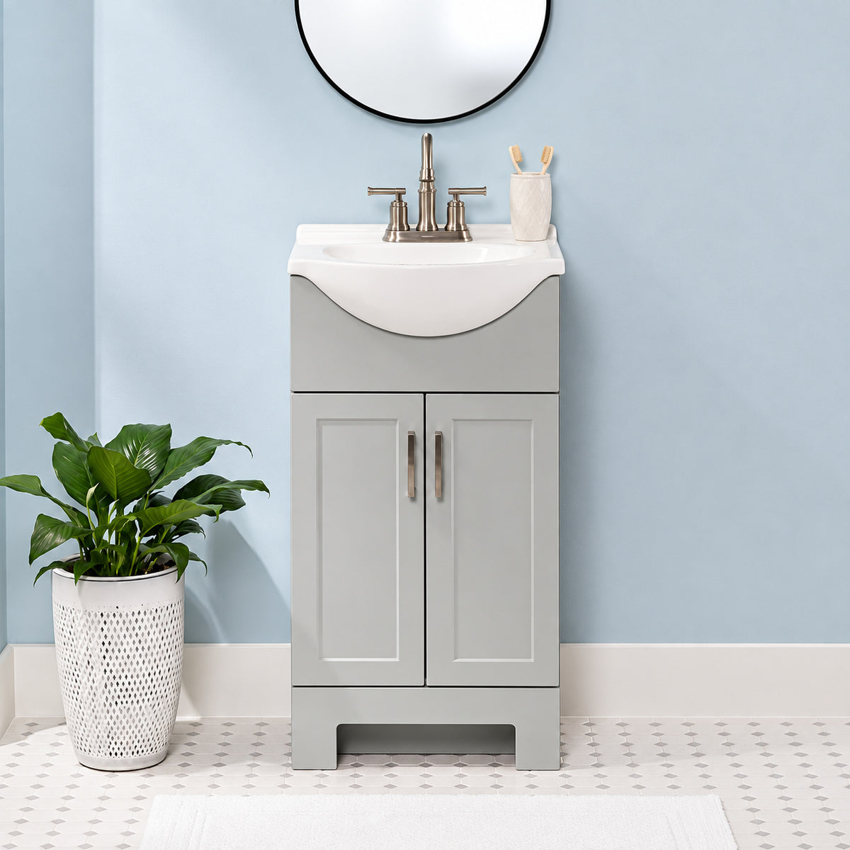 Glacier Bay Weldon 18 in Single Sink Pearl Gray Freestanding Bath Vanity with White Cultured Marble Top Assembled
