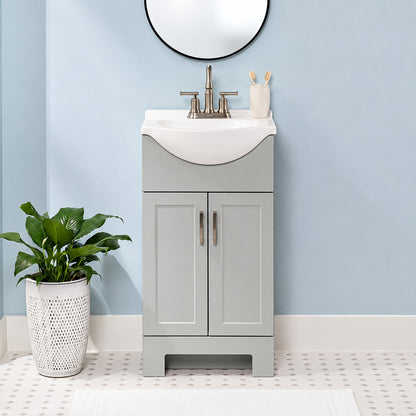 Glacier Bay Weldon 18 in Single Sink Pearl Gray Freestanding Bath Vanity with White Cultured Marble Top Assembled