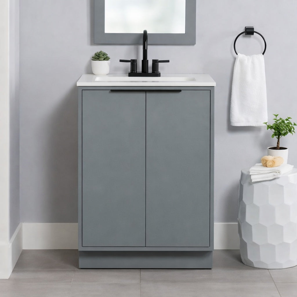 Glacier Bay Lanier 25 in Single Sink Laguna Freestanding Bath Vanity with White Cultured Marble Top Assembled
