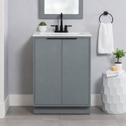 Glacier Bay Lanier 25 in Single Sink Laguna Freestanding Bath Vanity with White Cultured Marble Top Assembled