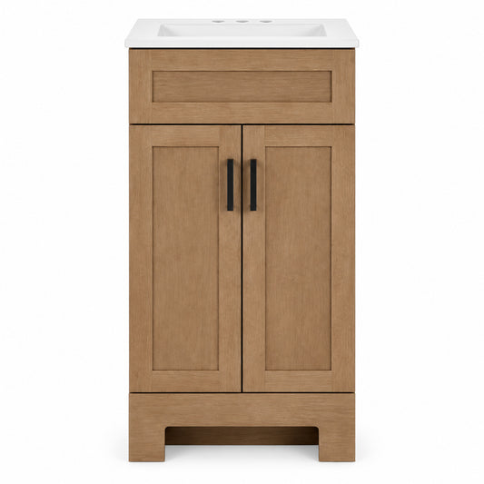 Glacier Bay Lyton 19 in Single Sink Sand Freestanding Bath Vanity with White Cultured Marble Top Assembled
