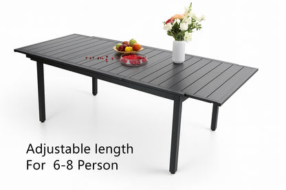 PHI VILLA Black Rectangle Metal Patio Outdoor Dining Table with Extension