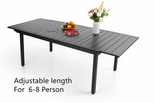 PHI VILLA Black Rectangle Metal Patio Outdoor Dining Table with Extension