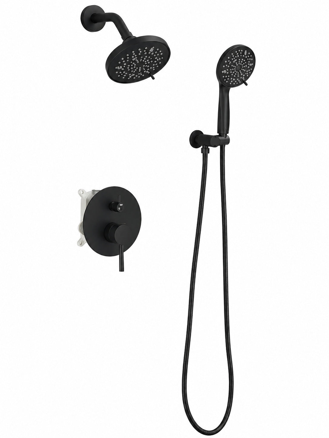 HOMEMYSTIQUE Single Handle 5 Spray Round Shower Faucet 2 5 Gpm with Detachable Handheld Shower in Matte Black Valve Include