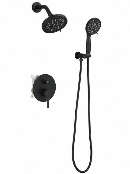 HOMEMYSTIQUE Single Handle 5 Spray Round Shower Faucet 2 5 Gpm with Detachable Handheld Shower in Matte Black Valve Include