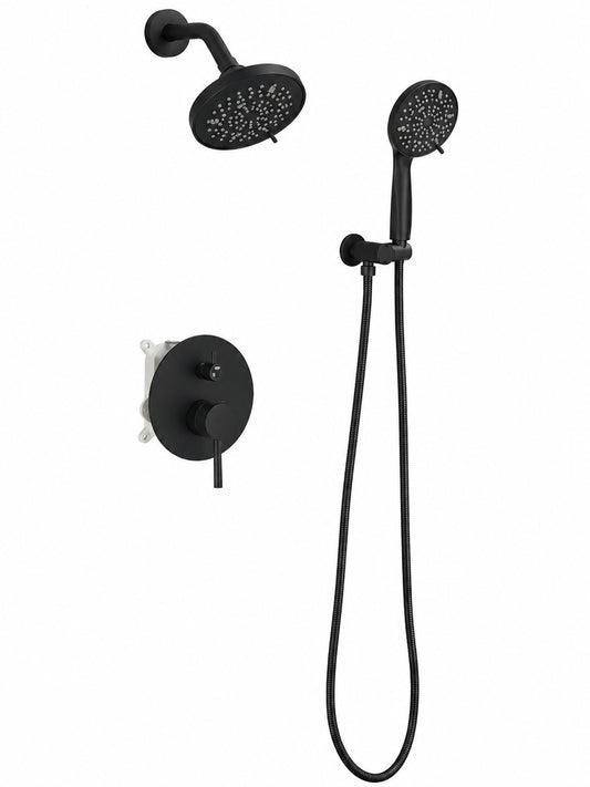 HOMEMYSTIQUE Single Handle 5 Spray Round Shower Faucet 2 5 Gpm with Detachable Handheld Shower in Matte Black Valve Include