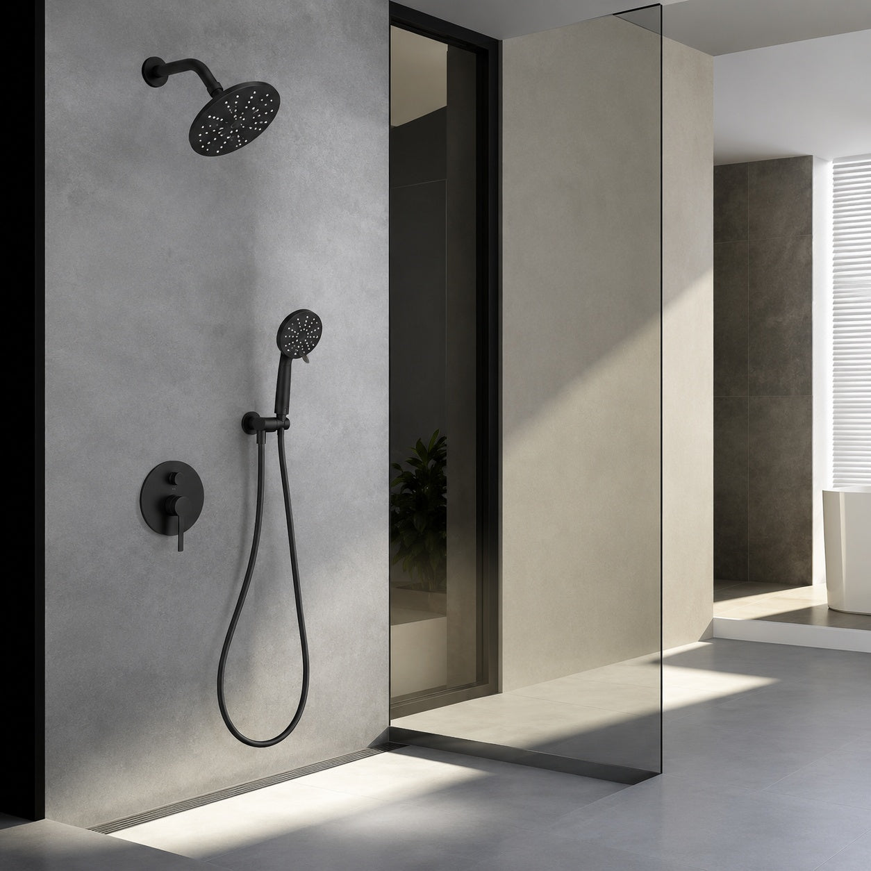 HOMEMYSTIQUE Single Handle 5 Spray Round Shower Faucet 2 5 Gpm with Detachable Handheld Shower in Matte Black Valve Include