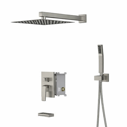 LORDEAR Single Handle 3 Spray Tub and Shower Faucet 1 8 GPM in Brushed Nickel 12 in Rain Shower Head and Valve Included