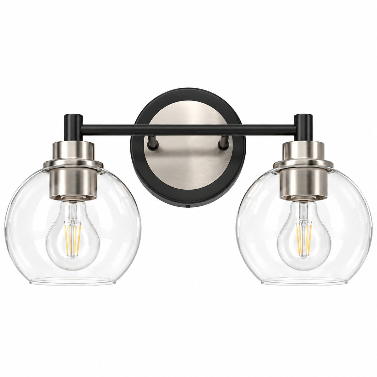 Merra 14 6 in 2 Light Matte Black Vanity Light with Clear Glass Shade E26 Sockets for Bathroom Bedroom Hallway Living Room