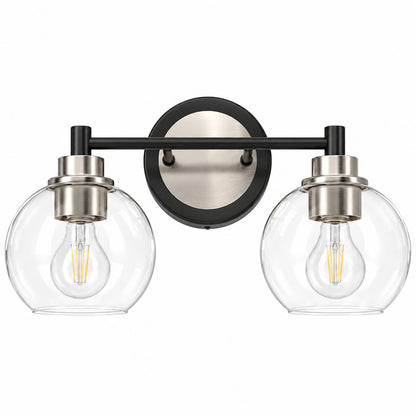 Merra 14 6 in 2 Light Matte Black Vanity Light with Clear Glass Shade E26 Sockets for Bathroom Bedroom Hallway Living Room
