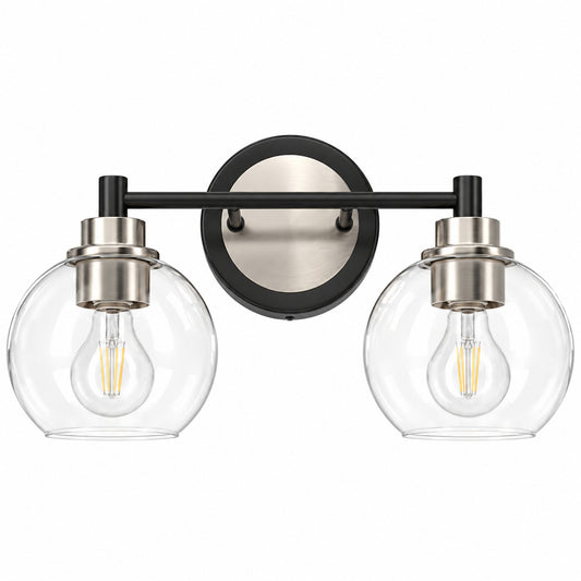 Merra 14 6 in 2 Light Matte Black Vanity Light with Clear Glass Shade E26 Sockets for Bathroom Bedroom Hallway Living Room