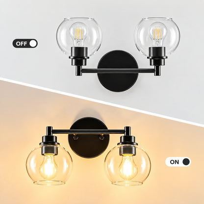 Merra 14 6 in 2 Light Matte Black Vanity Light with Clear Glass Shade E26 Sockets for Bathroom Bedroom Hallway Living Room