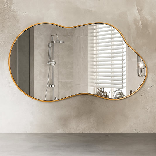 36 in. W. x 24 in. H Irregular Gold Aluminum Alloy Framed Wall Mirror Asymmetrical Wall Mirror