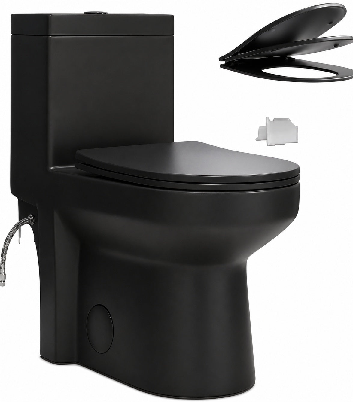 Hanikes 1 Piece 1 1 1 6 GPF Dual Flush Compact Round Toilet in Black Soft Close Seat Included
