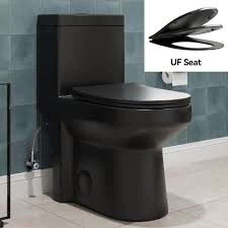 Hanikes 1 Piece 1 1 1 6 GPF Dual Flush Compact Round Toilet in Black Soft Close Seat Included