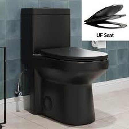 Hanikes 1 Piece 1 1 1 6 GPF Dual Flush Compact Round Toilet in Black Soft Close Seat Included