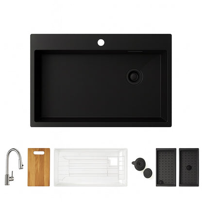 Glacier Bay 33 in Drop In Single Bowl 18 Gauge Black Stainless Steel Workstation Kitchen Sink with Waterfall and Spring Neck Faucet