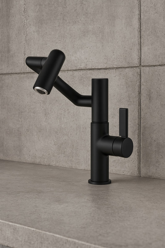 Single Handle Single Hole 360-Degree Rotary Bathroom Faucet with Temperature Display in Matte Black