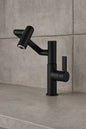 Single Handle Single Hole 360-Degree Rotary Bathroom Faucet with Temperature Display in Matte Black