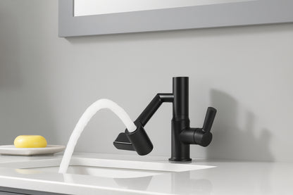 Single Handle Single Hole 360-Degree Rotary Bathroom Faucet with Temperature Display in Matte Black