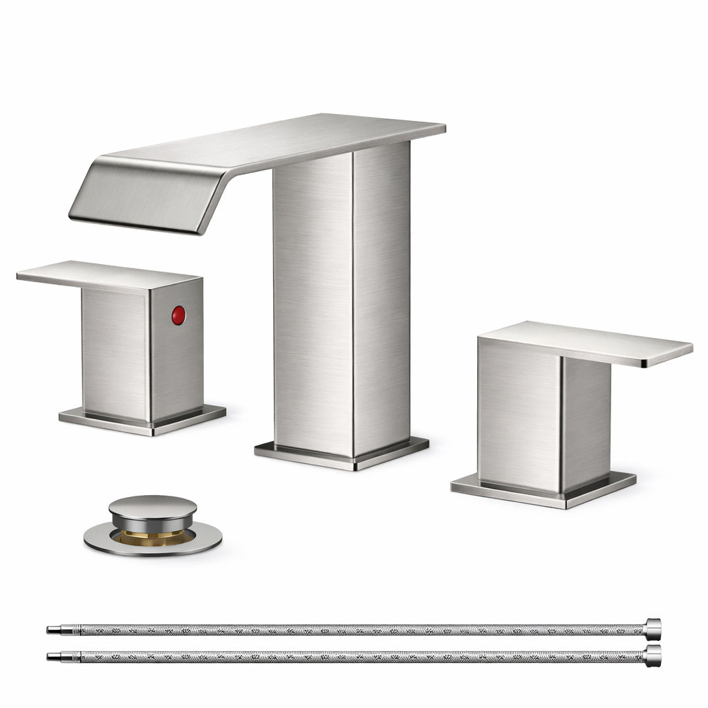 Forious pro 8 in Widespread Double Handle Bathroom Faucet with Pop up Drain in Brushed Nickel