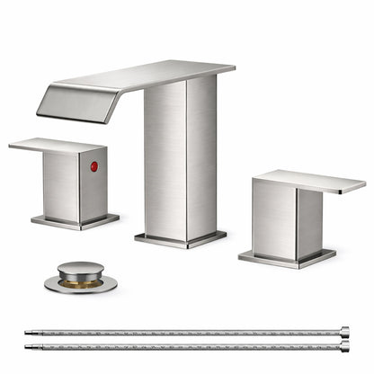 Forious pro 8 in Widespread Double Handle Bathroom Faucet with Pop up Drain in Brushed Nickel