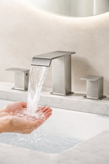 Forious pro 8 in Widespread Double Handle Bathroom Faucet with Pop up Drain in Brushed Nickel