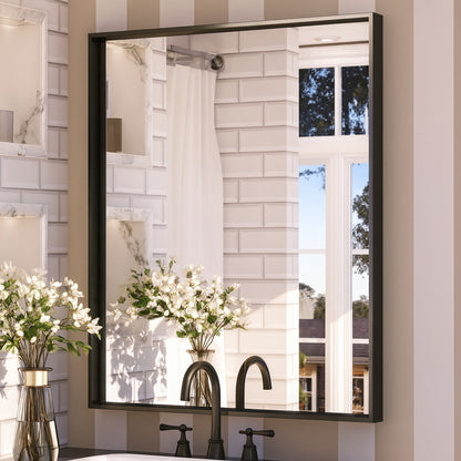 Keonjinn 30 In W X 36 In H Rectangular Framed Aluminum Square Corner Wall Mount Bathroom Vanity Mirror In Matte Black