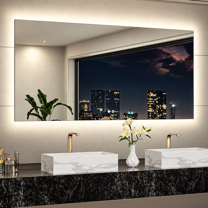KeonJinn 72 in W x 36 in H Rectangular Frameless LED Light 3 Color Dimmable Anti Fog Wall Bathroom Vanity Mirror with Backlit