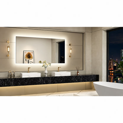 KeonJinn 72 in W x 36 in H Rectangular Frameless LED Light 3 Color Dimmable Anti Fog Wall Bathroom Vanity Mirror with Backlit