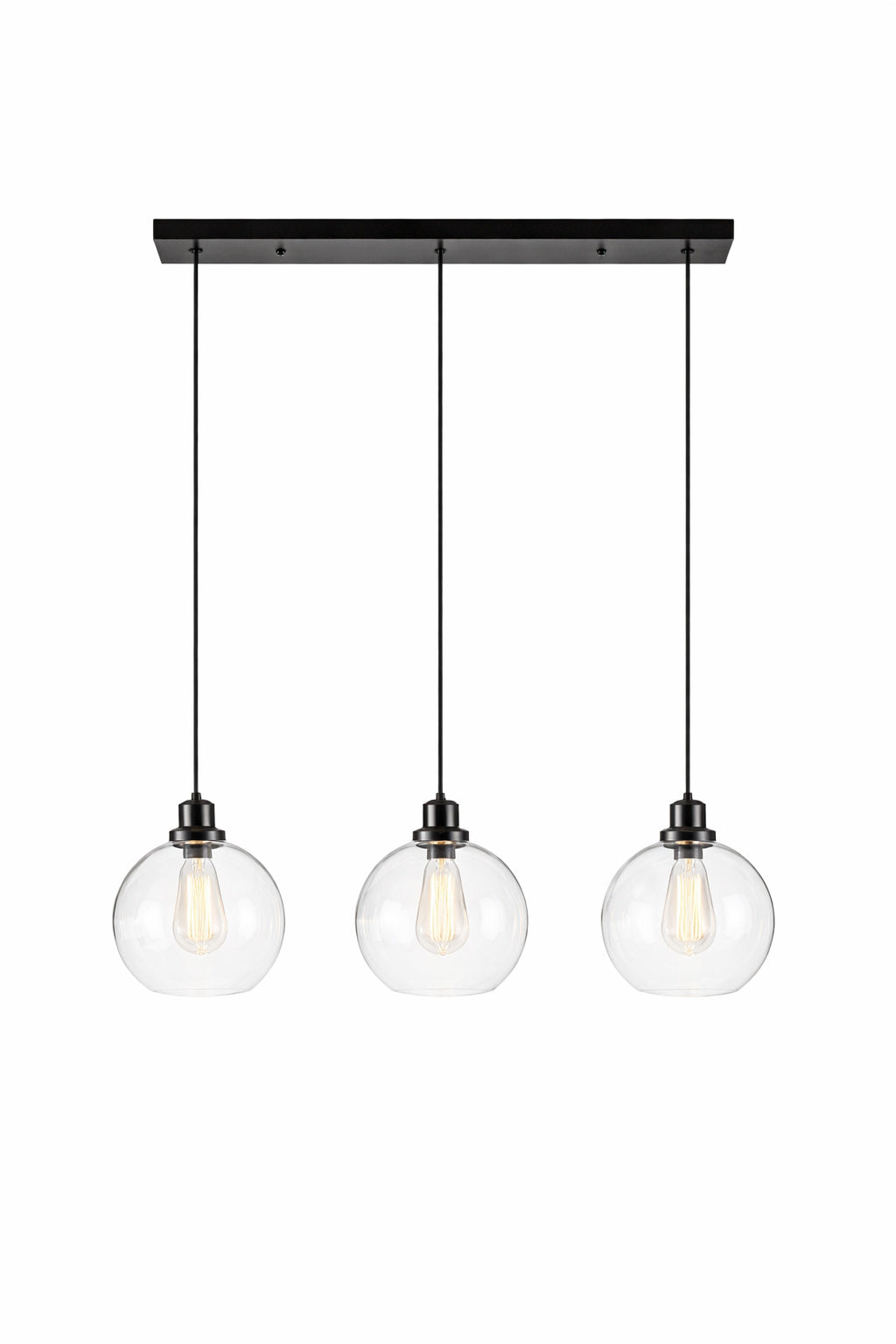 GoYeel Glazure 3 Light Matte Black Modern Art Clear Seeded Glass Globes Linear Island Pendant Light