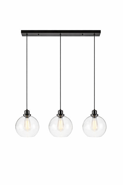 GoYeel Glazure 3 Light Matte Black Modern Art Clear Seeded Glass Globes Linear Island Pendant Light