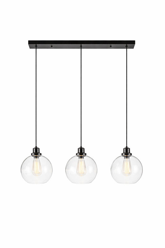 GoYeel Glazure 3 Light Matte Black Modern Art Clear Seeded Glass Globes Linear Island Pendant Light