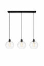 GoYeel Glazure 3 Light Matte Black Modern Art Clear Seeded Glass Globes Linear Island Pendant Light