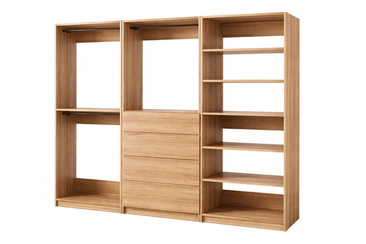 Klair Living Prosper 96 in W Oak Tower System Freestanding Shelf Walk in Wood Closet System Prosper EDB Oak